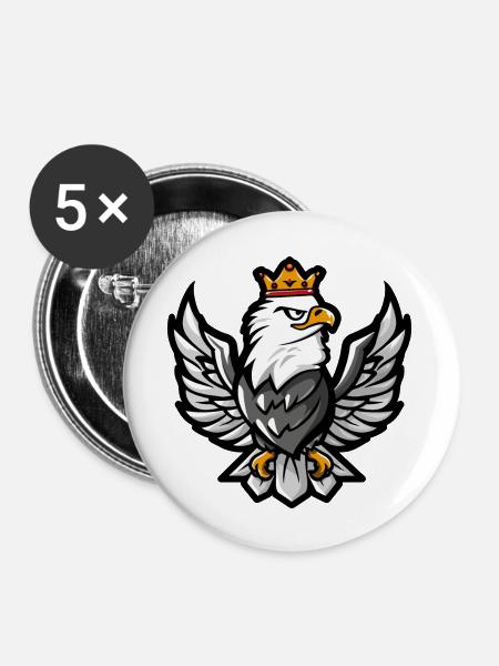 Adler Cartoon Krone - Buttons groß 56 mm (5er Pack) - Weiß