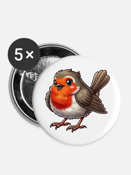 Rotkehlchen - Buttons groß 56 mm (5er Pack) - Weiß