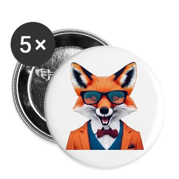 Lebendiger Fuchs in stilvoller Kleidung - Buttons groß 56 mm (5er Pack) - Weiß - Vorne