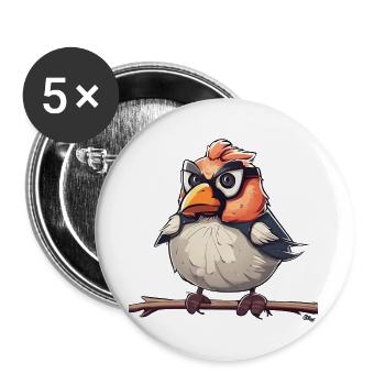 Cartoon Bird with Glasses Illustration - Buttons large 2.2''/56 mm (5-pack) - white - Front