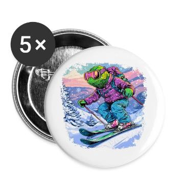 Caméléon Skieur / Skieur Caméléon - Lot de 5 grands badges (56 mm) - blanc - Devant