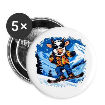 Vaches Snowboard / Vache Snowboardeuse - Lot de 5 grands badges (56 mm) - blanc - Devant