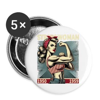 Strength strong power woman rockabilly retro gift - Buttons large 2.2''/56 mm (5-pack) - white - Front