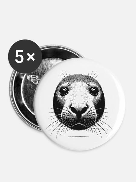 Seehund - Buttons groß 56 mm (5er Pack) - Weiß