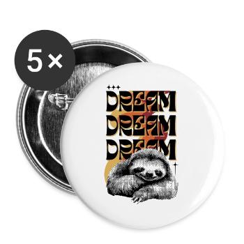 Dream Dream Dream – Retro Faultier - Buttons groß 56 mm (5er Pack) - Weiß - Vorne