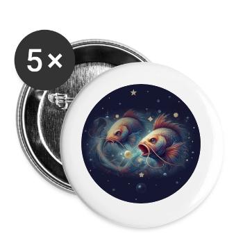 Weltraumfische im Sternenmeer - Sternzeichen Fisch - Buttons groß 56 mm (5er Pack) - Weiß - Vorne
