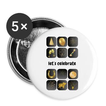 lets celebrate - Silvester Neujahr Feier - Buttons groß 56 mm (5er Pack) - Weiß - Vorne