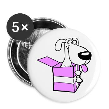 Dog Gift Box Funny Crazy Surprise Fun - Buttons large 2.2''/56 mm (5-pack) - white - Front