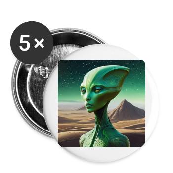 Alien vert - Lot de 5 grands badges (56 mm) - blanc - Devant