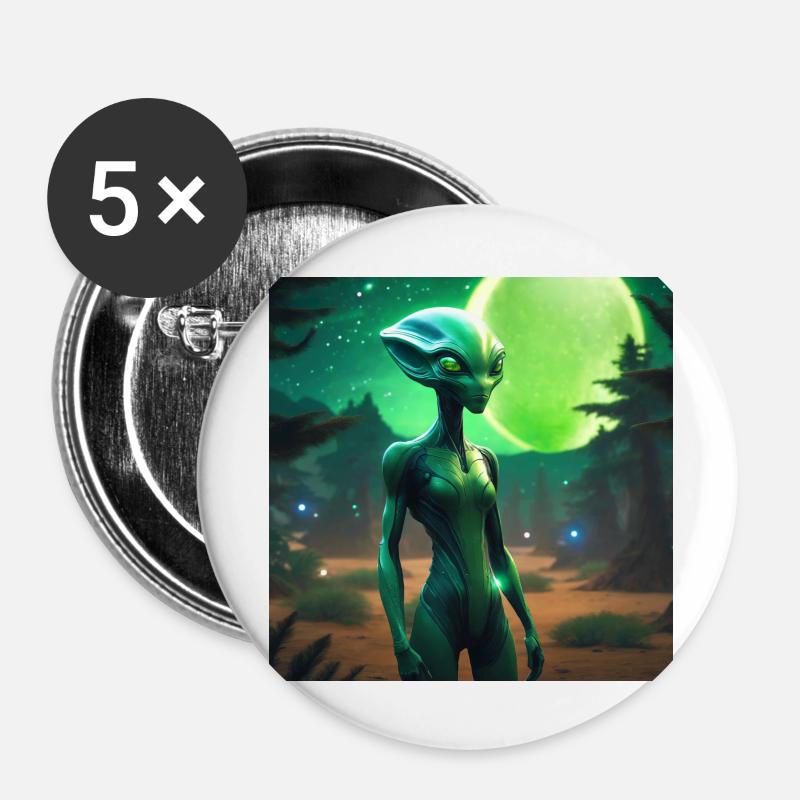 Green Moon alien - Buttons large 2.2''/56 mm (5-pack) - white