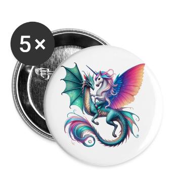 Regenbogen Drachen EInhorn Fusion - Buttons groß 56 mm (5er Pack) - Weiß - Vorne