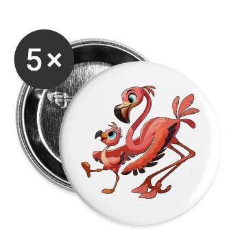 Flamingo mother with child frolicking - Buttons large 2.2''/56 mm (5-pack) - white - Front