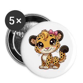 Guépard filles - Lot de 5 grands badges (56 mm) - blanc - Devant