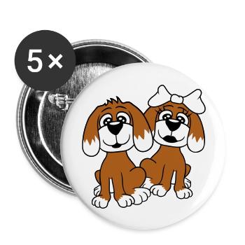 2 Hunde Team Zwei Freunde Liebe Pärchen Verliebt - Buttons groß 56 mm (5er Pack) - Weiß - Vorne