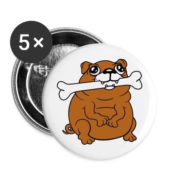 Mops Hund Knochen Maul HungerLecker Glücklich Cool - Buttons groß 56 mm (5er Pack) - Weiß - Vorne