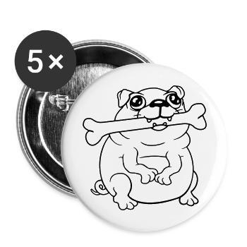 Mops Hund Knochen Maul HungerLecker Glücklich Cool - Buttons groß 56 mm (5er Pack) - Weiß - Vorne
