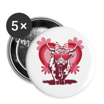 Highland Cow in Love – Süßes Valentinstags-Design - Buttons groß 56 mm (5er Pack) - Weiß - Vorne