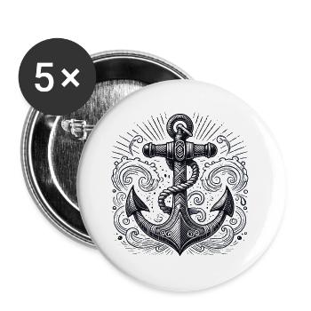 Anker Schiffsanker Anker cool maritim Geschenk - Buttons groß 56 mm (5er Pack) - Weiß - Vorne