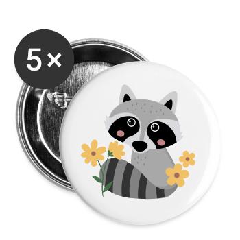 Petit raton laveur avec des fleurs - Lot de 5 grands badges (56 mm) - blanc - Devant