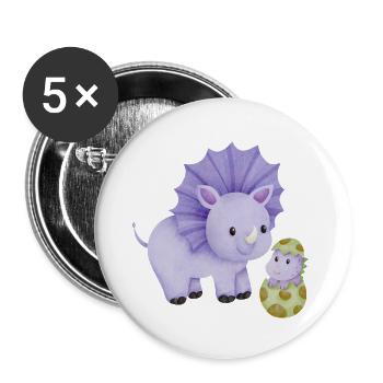 Dinosaur mom with child - Buttons large 2.2''/56 mm (5-pack) - white - Front