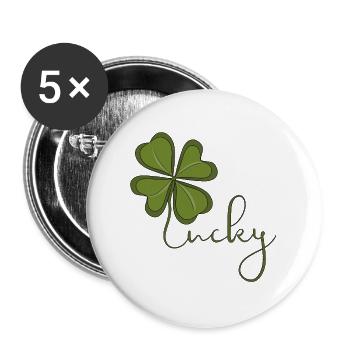 Trèfle à quatre feuilles porte-bonheur - Lot de 5 grands badges (56 mm) - blanc - Devant