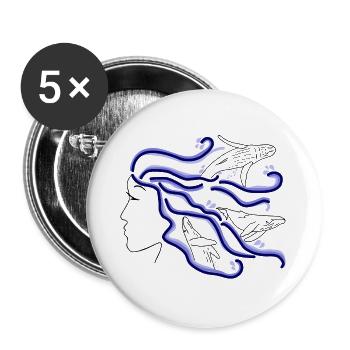 Buckelwal Frau Silhouette Haare dunkel gezeichnet - Buttons groß 56 mm (5er Pack) - Weiß - Vorne