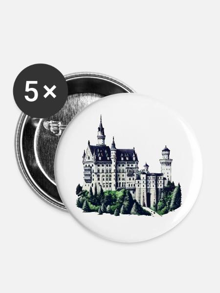 Schloss - Buttons groß 56 mm (5er Pack) - Weiß
