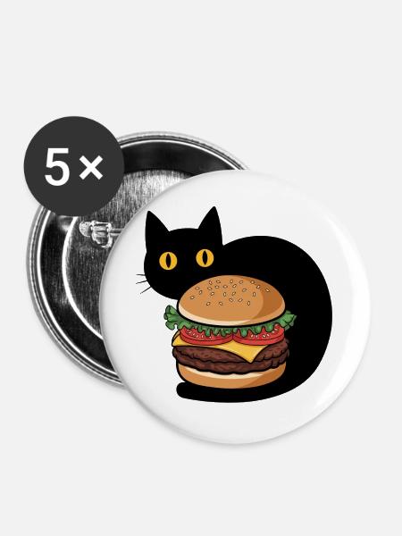 Burger Katze - Buttons groß 56 mm (5er Pack) - Weiß
