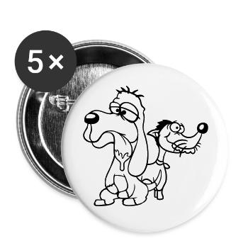 2 Hunde Team Dumm Zwei Freunde Crew Unglücklich - Buttons groß 56 mm (5er Pack) - Weiß - Vorne
