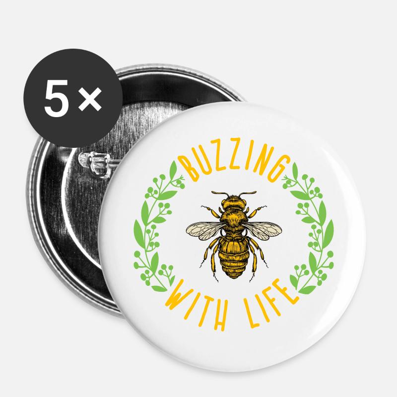 Buzzing with bees - Buttons large 2.2''/56 mm (5-pack) - white