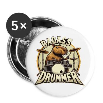 Badass Drummer Capybara cool gift - Buttons large 2.2''/56 mm (5-pack) - white - Front