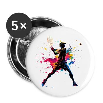 Tennis Spieler Bunt - Buttons groß 56 mm (5er Pack) - Weiß - Vorne