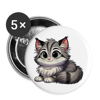 Norwegische Waldkatze Baby - Buttons groß 56 mm (5er Pack) - Weiß - Vorne