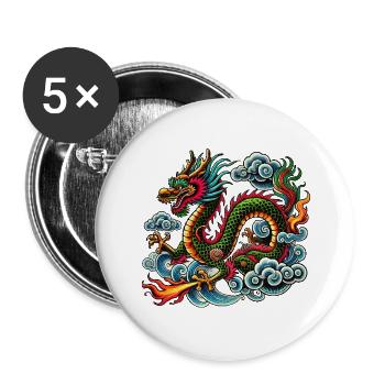 Dragon Comic Chine - Lot de 5 grands badges (56 mm) - blanc - Devant