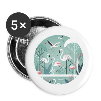 Flamingo Illustration in Tropical Environment - Buttons large 2.2''/56 mm (5-pack) - white - Front
