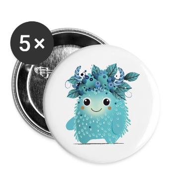 Cute Blueberry Monster – Fruity and Spiky - Buttons large 2.2''/56 mm (5-pack) - white - Front