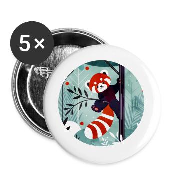 Happy Red Panda in the Jungle - Buttons large 2.2''/56 mm (5-pack) - white - Front