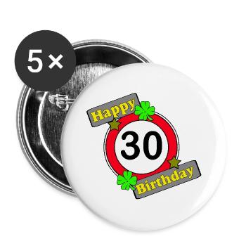 30e anniversaire : Conception anniversaire de Glücksgrün - Lot de 5 grands badges (56 mm) - blanc - Devant