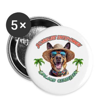 Schnauze entspannen – Urlaub mit Schäferhund - Buttons groß 56 mm (5er Pack) - Weiß - Vorne