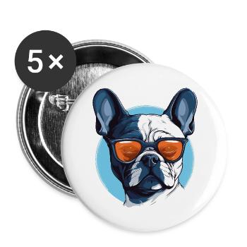 Bouledogue français avec lunettes de soleil - Lot de 5 grands badges (56 mm) - blanc - Devant