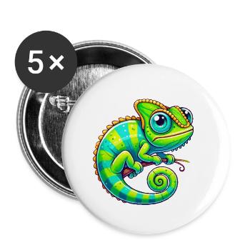 Chameleon Cartoon Animal - Buttons large 2.2''/56 mm (5-pack) - white - Front