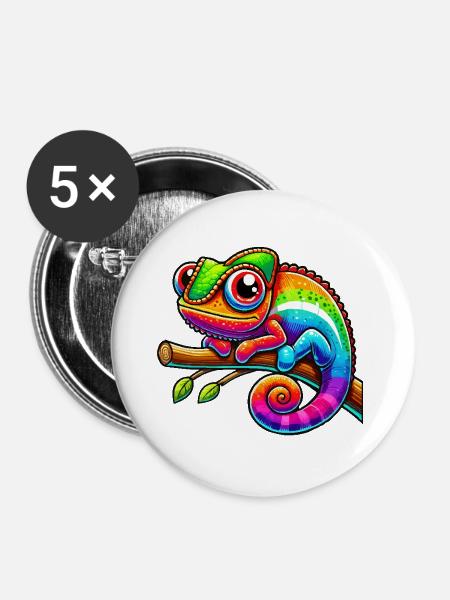 chamäleon comic - Buttons groß 56 mm (5er Pack) - Weiß