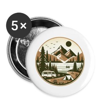 Natur & Abenteuer – Idyllisches Camping-Motiv - Buttons groß 56 mm (5er Pack) - Weiß - Vorne
