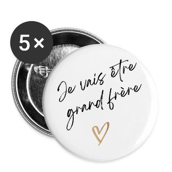 Ich werde großer Bruder sein - Bald großer Bruder - Buttons groß 56 mm (5er Pack) - Weiß - Vorne