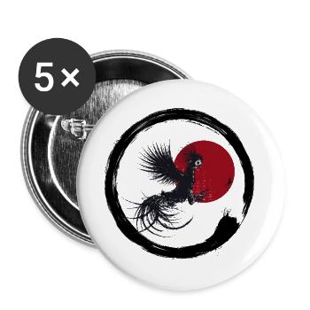 Japanischer Hahn - Buttons groß 56 mm (5er Pack) - Weiß - Vorne