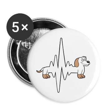 Hund Langer Dackel Puls Herzschlag Frequenz Lustig - Buttons groß 56 mm (5er Pack) - Weiß - Vorne