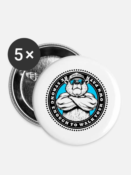 Be Strong Bear – EnrolDesign - Buttons groß 56 mm (5er Pack) - Weiß