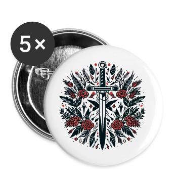Une épée parmi les fleurs - Lot de 5 grands badges (56 mm) - blanc - Devant