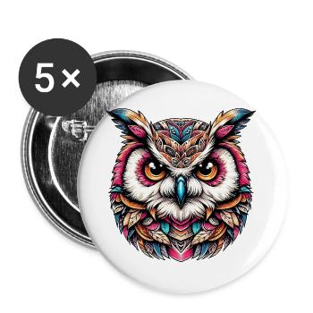 Eule - Buttons groß 56 mm (5er Pack) - Weiß - Vorne