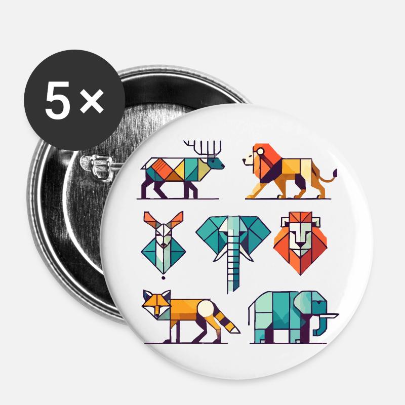 Geometric Animals - Buttons large 2.2''/56 mm (5-pack) - white
